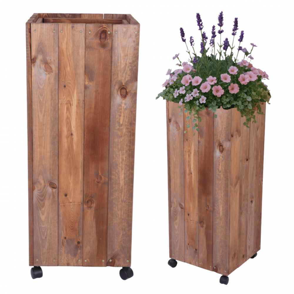 Donica drewniana 106x37x37 cm IMPREGNACJA wysoka mobilna na kółkach