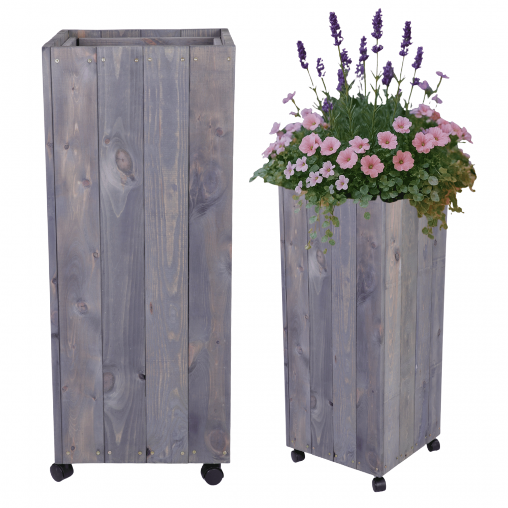 Donica drewniana 106x37x37 cm IMPREGNACJA wysoka mobilna na kółkach