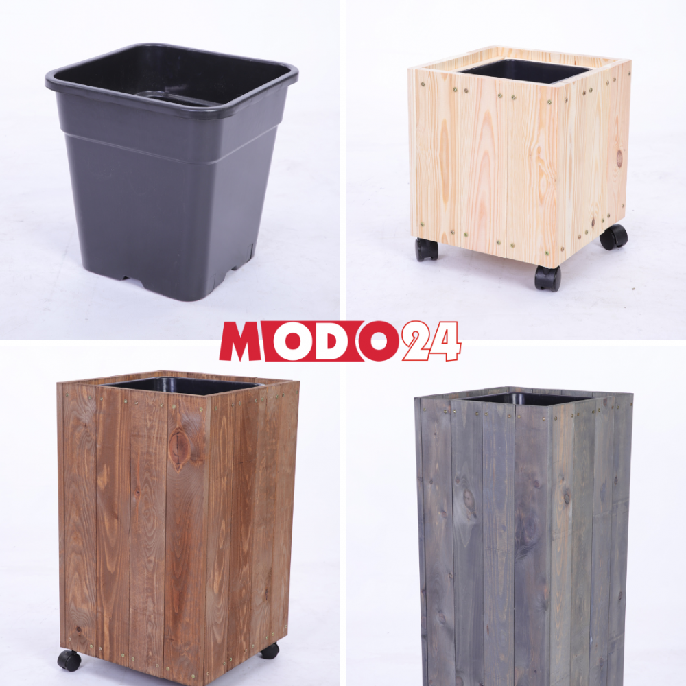 Donica drewniana naturalna 123x28x28 cm mobilna na kółkach balkonowa