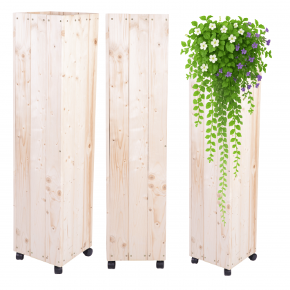 Donica drewniana 143x28x28 cm mobilna na kółkach balkonowa do ogrodu