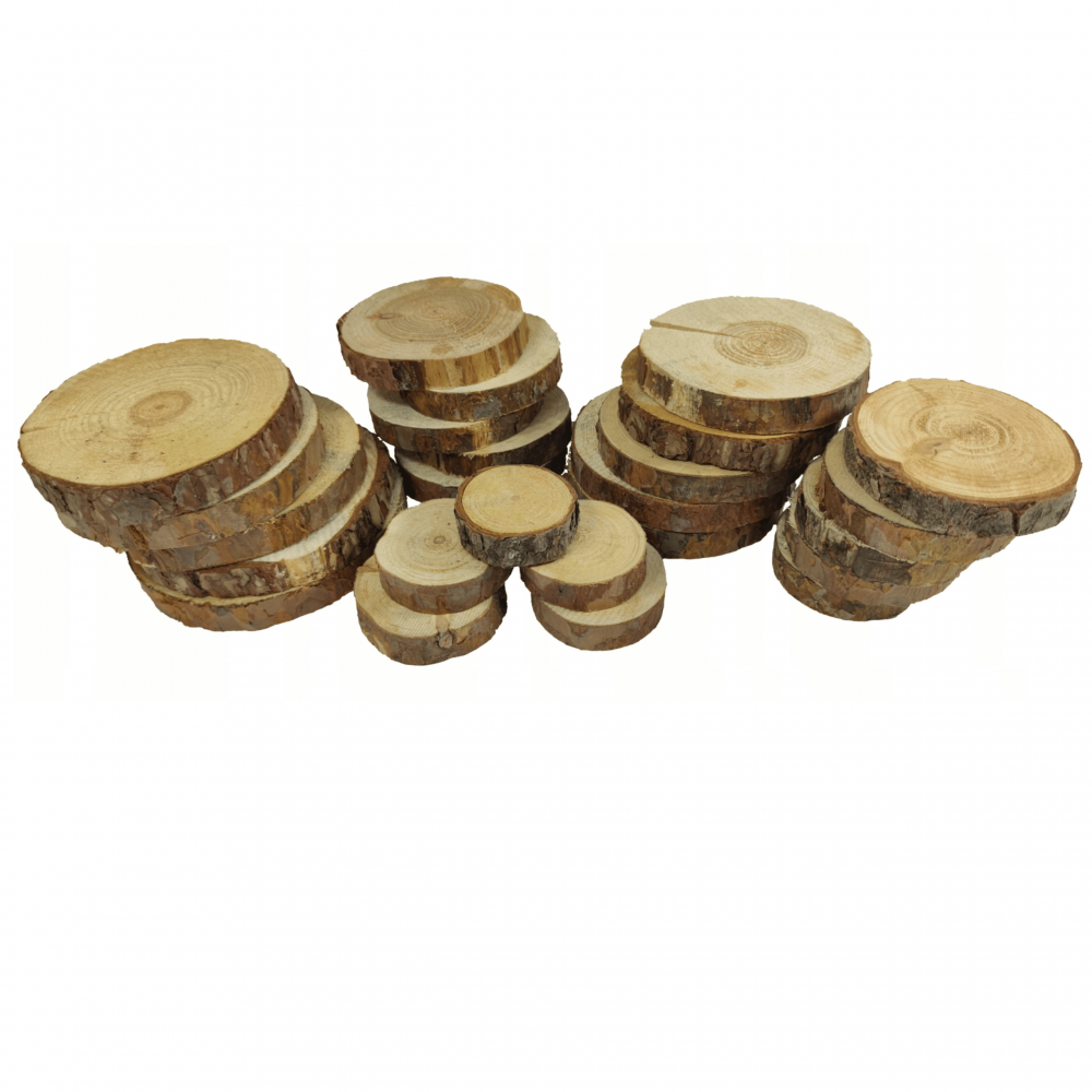 Zestaw plastrów drewna 25szt MIX iglaste plastry drewna krążki ECO 10-25cm