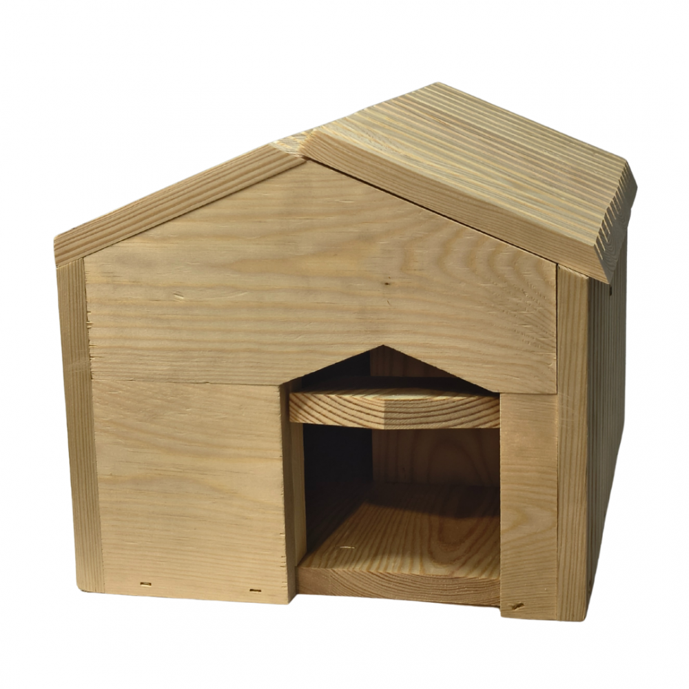 Domek dla jeża naturalny drewniany EKO 25x36x27 cm z siankiem i miseczką budka