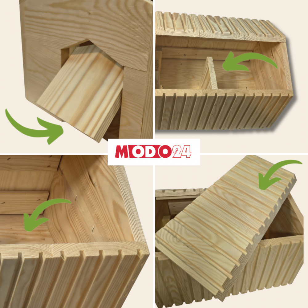 Domek dla jeża drewniany EKO impregnowany 25x36x27 cm z siankiem i miseczką