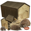 Domek dla jeża drewniany EKO impregnowany 25x36x27 cm z siankiem i miseczką