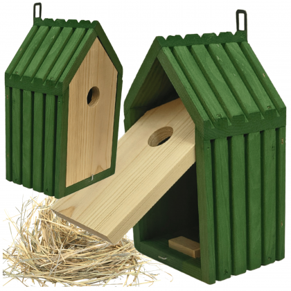 Budka lęgowa dla ptaków sikorek kosa WLOT A 2,8 cm GOTOWA sianko IMPREGNAT