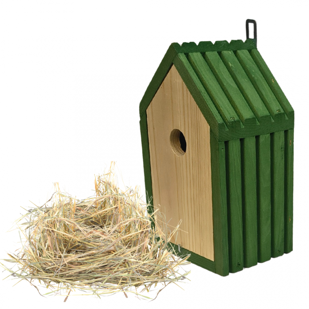 Budka lęgowa dla ptaków sikorek kosa WLOT A 2,8 cm GOTOWA sianko IMPREGNAT