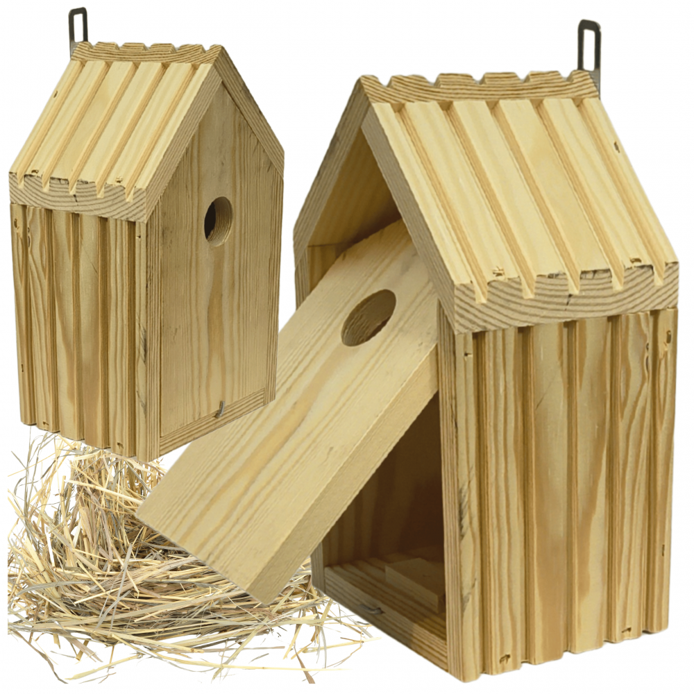 Budka lęgowa dla ptaków sikorek kosa WLOT A 2,8 cm ZMONTOWANA sianko DREWNO