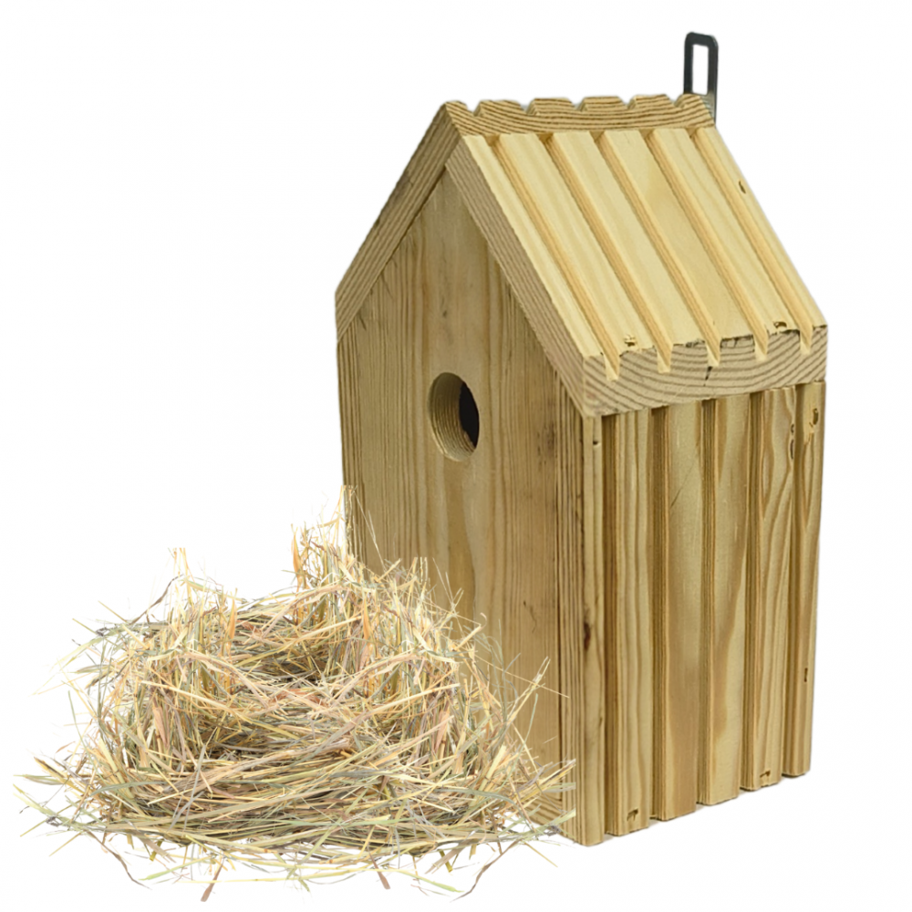 Budka lęgowa dla ptaków sikorek kosa WLOT A 2,8 cm ZMONTOWANA sianko DREWNO