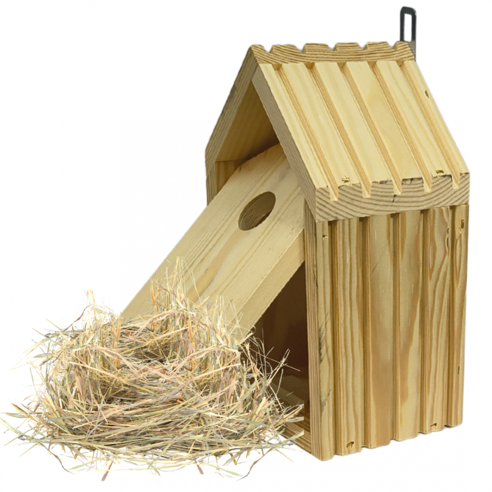 Budka lęgowa dla ptaków sikorek kosa WLOT A 2,8 cm ZMONTOWANA sianko DREWNO