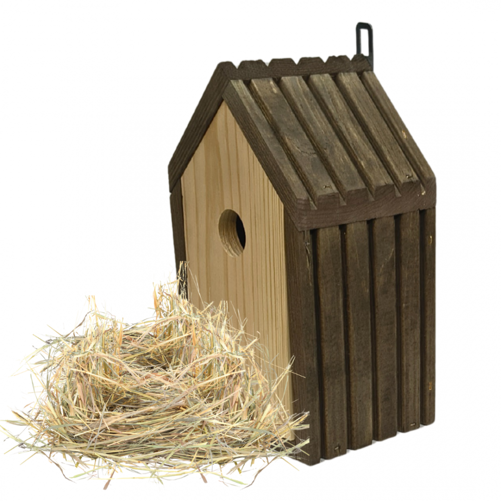 Budka lęgowa dla ptaków sikorek kosa WLOT A 2,8 cm GOTOWA sianko IMPREGNAT