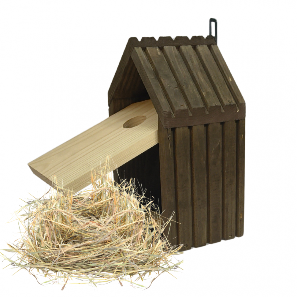 Budka lęgowa dla ptaków sikorek kosa WLOT A 2,8 cm GOTOWA sianko IMPREGNAT