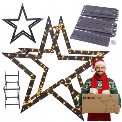 Gwiazda świąteczna 3D składana łatwy montaż ModoStar 114cm drewniana CZARNA