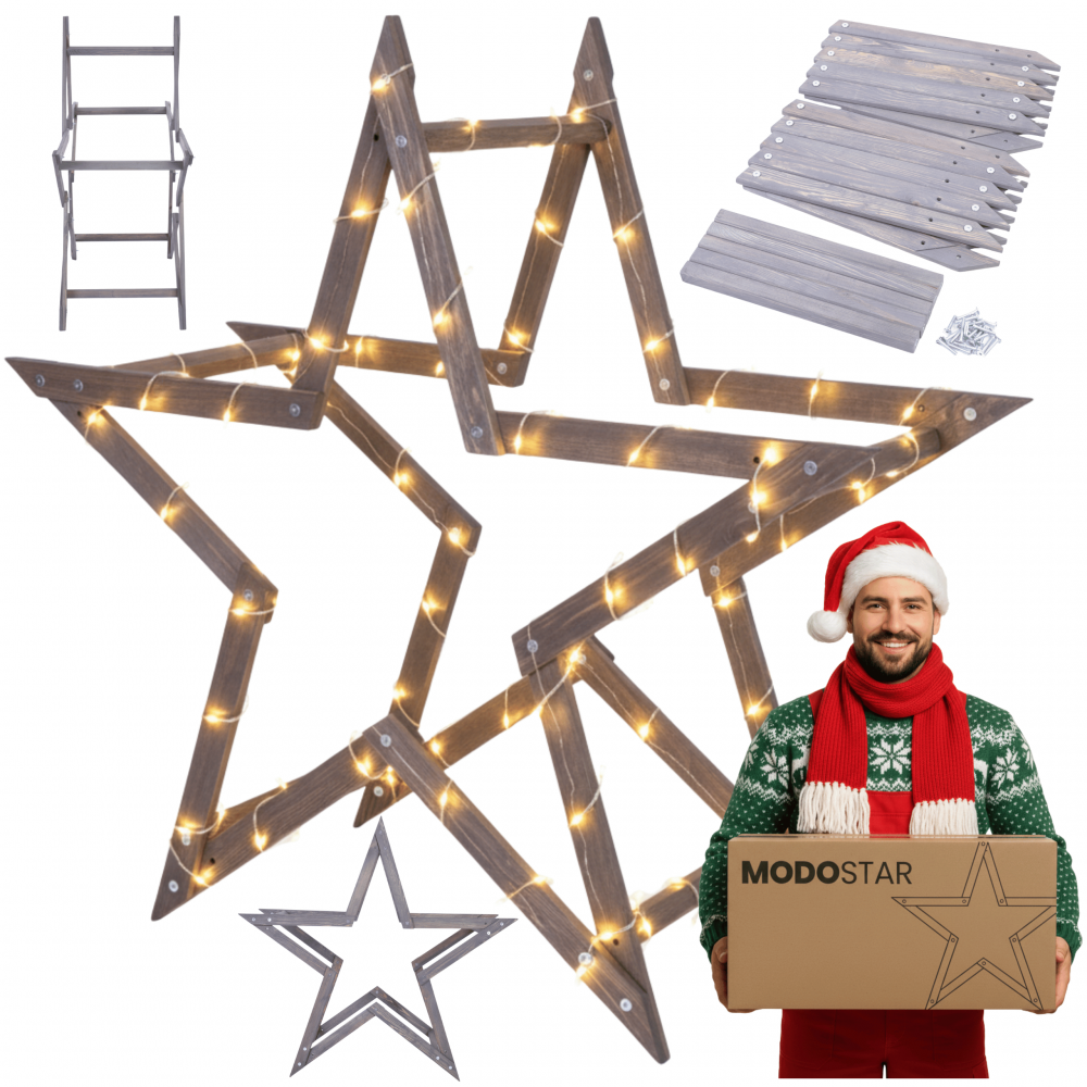 Gwiazda świąteczna 3D ulepszona z koziołków ModoStar 114cm drewno IMPREGNAT
