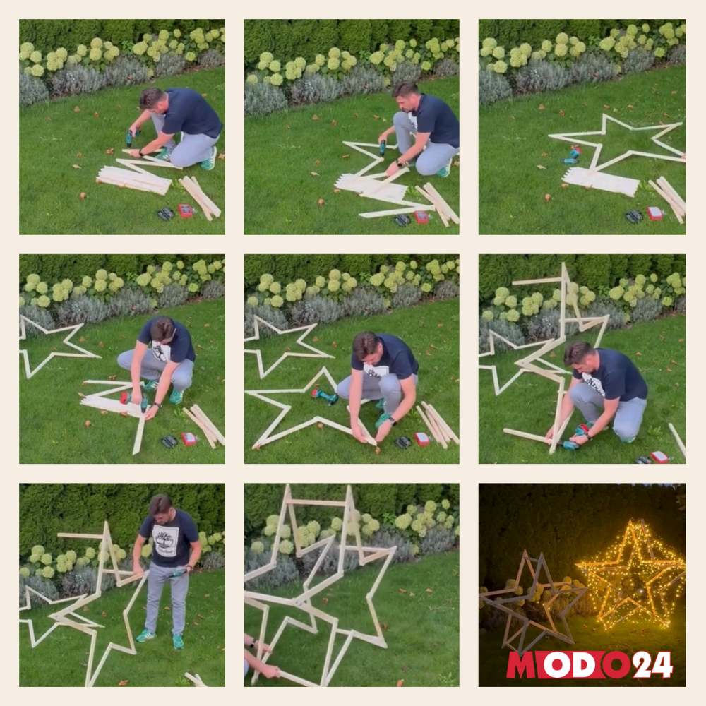 Gwiazda zawieszana świąteczna kompaktowa ModoStar 114cm naturalna drewniana