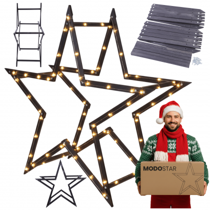 Gwiazda świąteczna 3D składana łatwy montaż ModoStar 139cm drewniana CZARNA