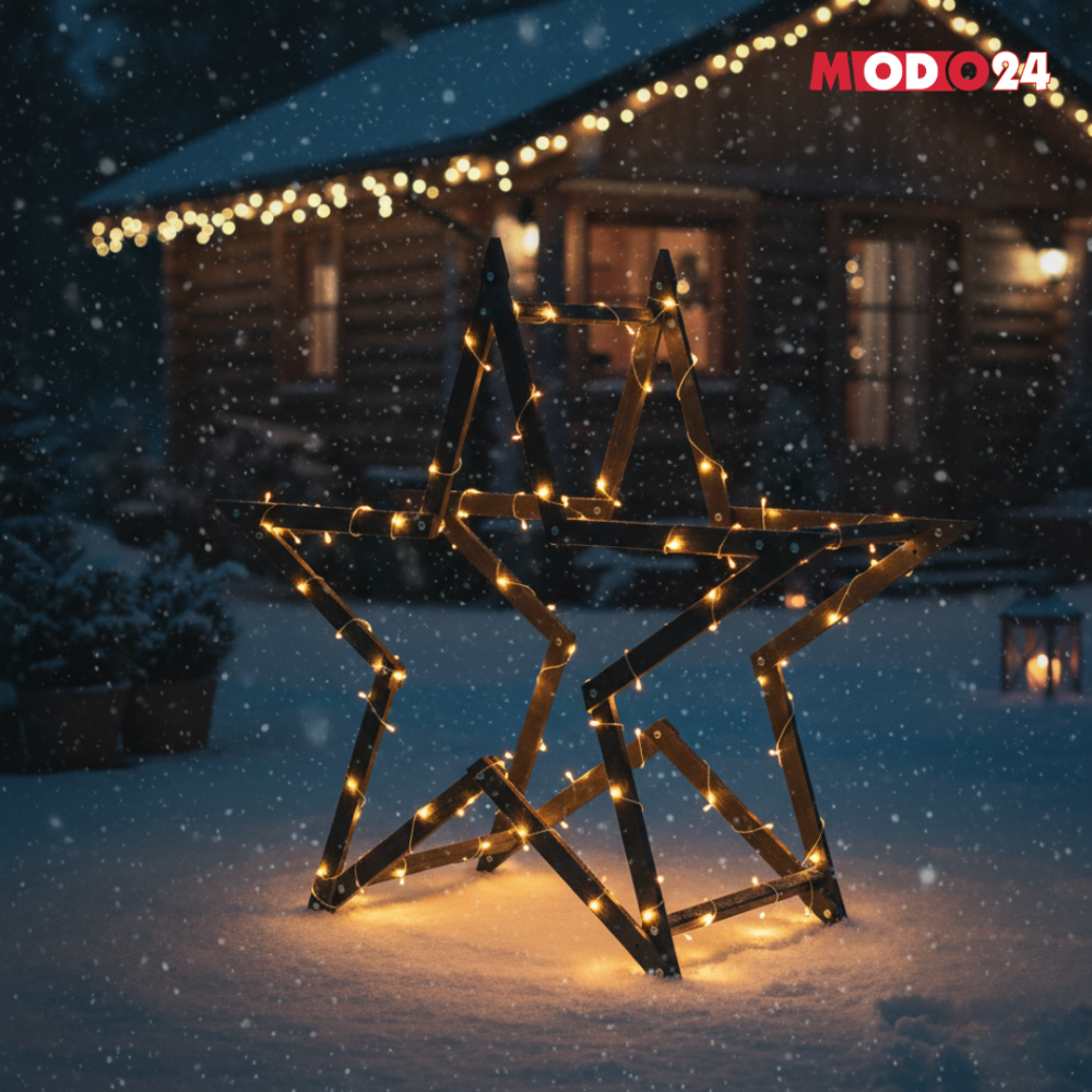 Gwiazda świąteczna 3D składana łatwy montaż ModoStar 139cm drewniana CZARNA