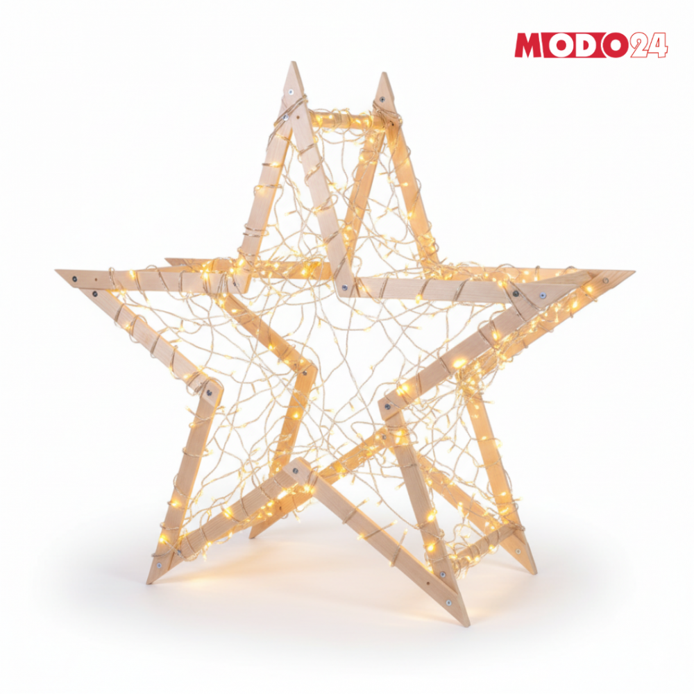 Gwiazda świąteczna 3D kompaktowa składana ModoStar 139cm naturalne drewno