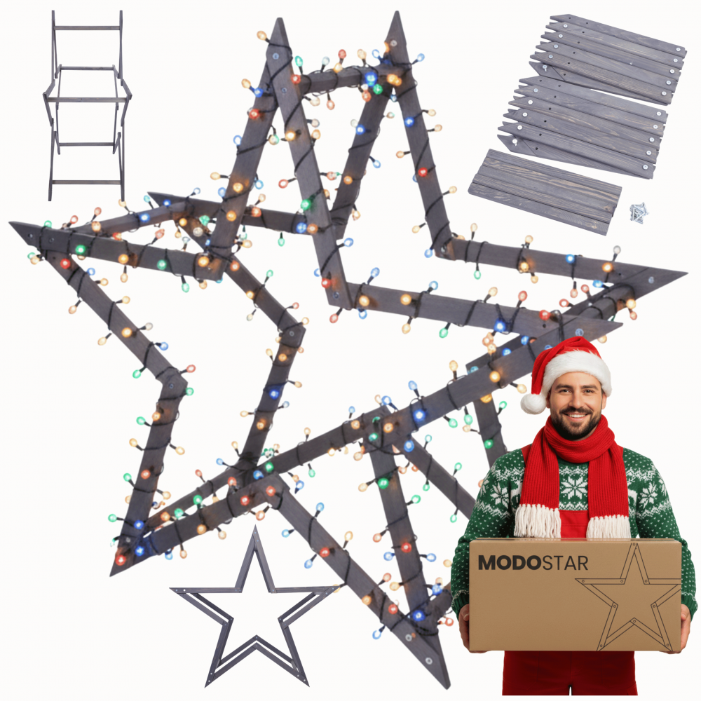 Gwiazda świąteczna 3D ulepszona z koziołków ModoStar 139cm drewno IMPREGNAT