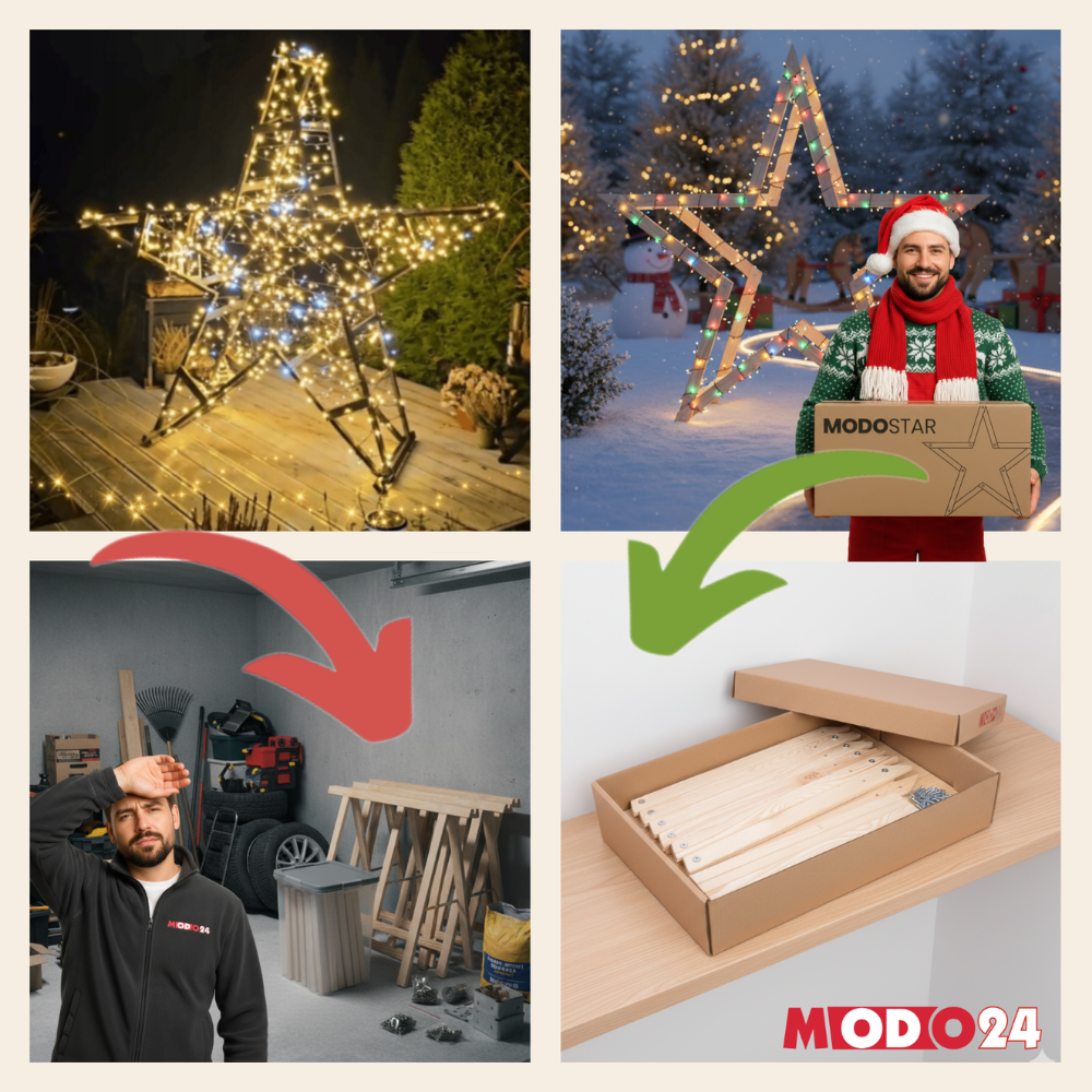 Gwiazda świąteczna 3D ulepszona z koziołków ModoStar 139cm drewno IMPREGNAT