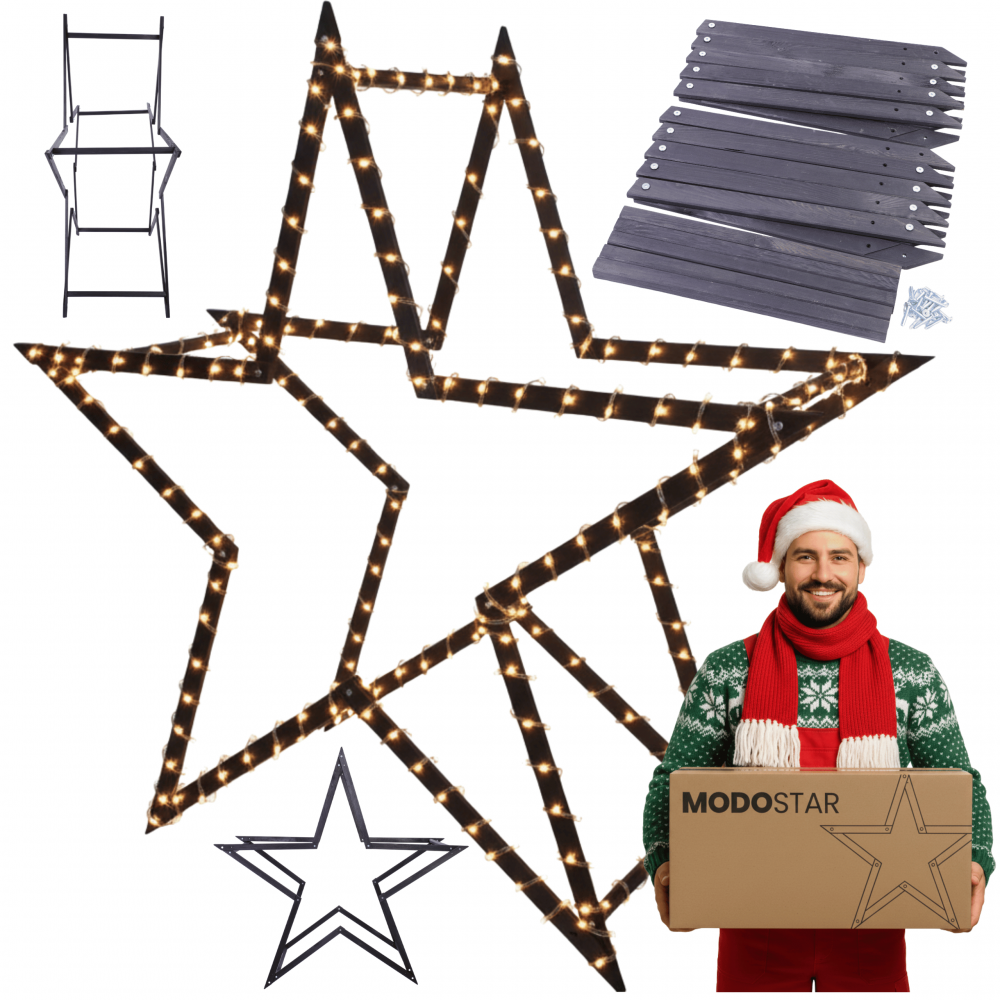 Gwiazda świąteczna 3D składana łatwy montaż ModoStar 189cm drewniana CZARNA
