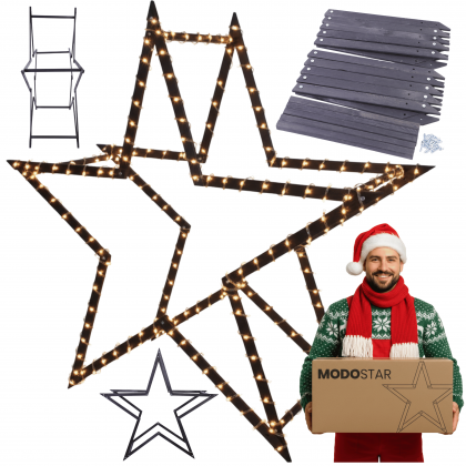 Gwiazda świąteczna 3D składana łatwy montaż ModoStar 189cm drewniana CZARNA