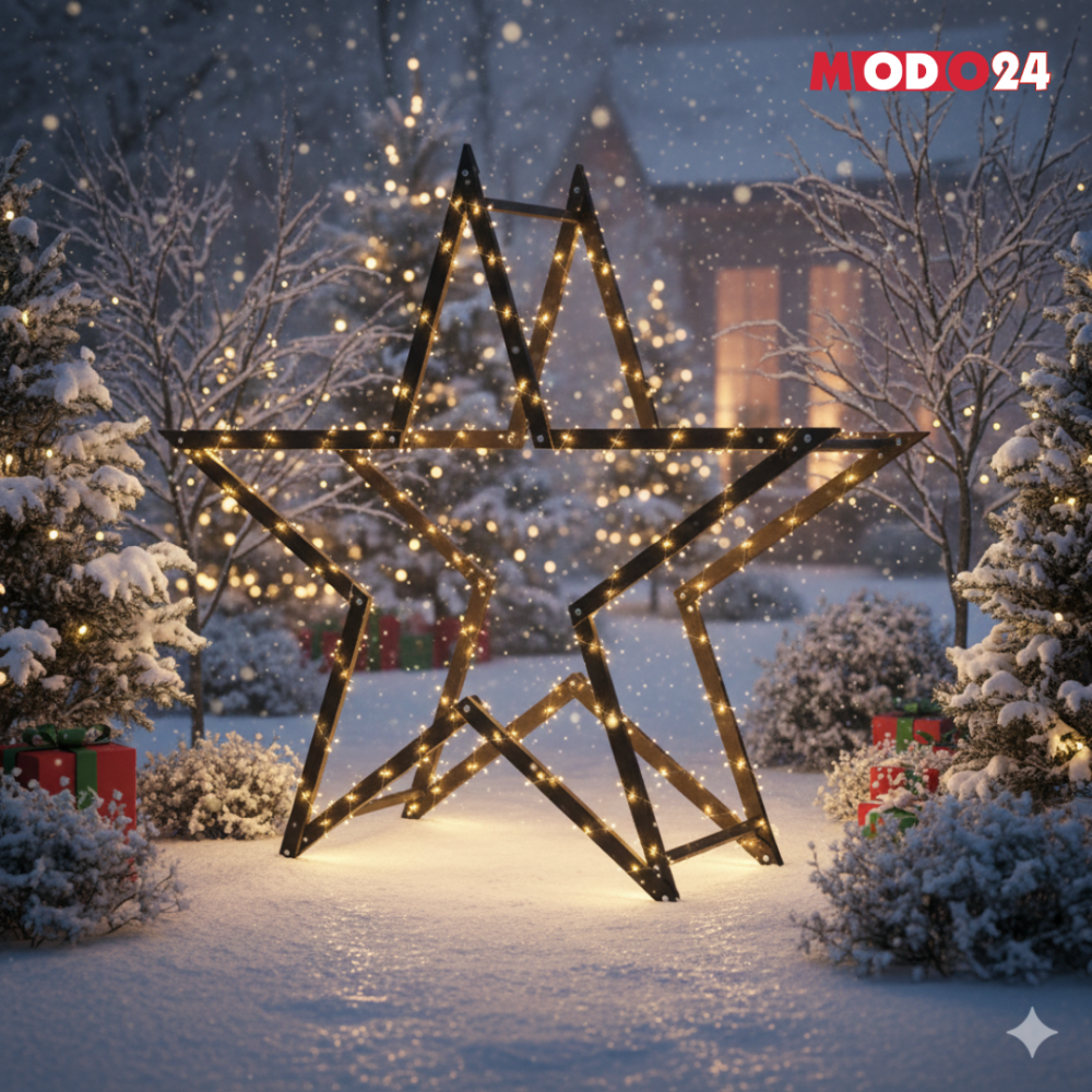 Gwiazda świąteczna 3D składana łatwy montaż ModoStar 189cm drewniana CZARNA