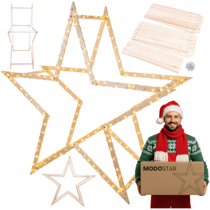 Gwiazda świąteczna 3D kompaktowa składana ModoStar 189 cm naturalna drewno