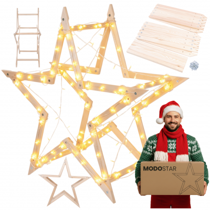 Gwiazda Bożonarodzeniowa 3D szybki demontaż ModoStar 114cm IMPREGNAT drewno