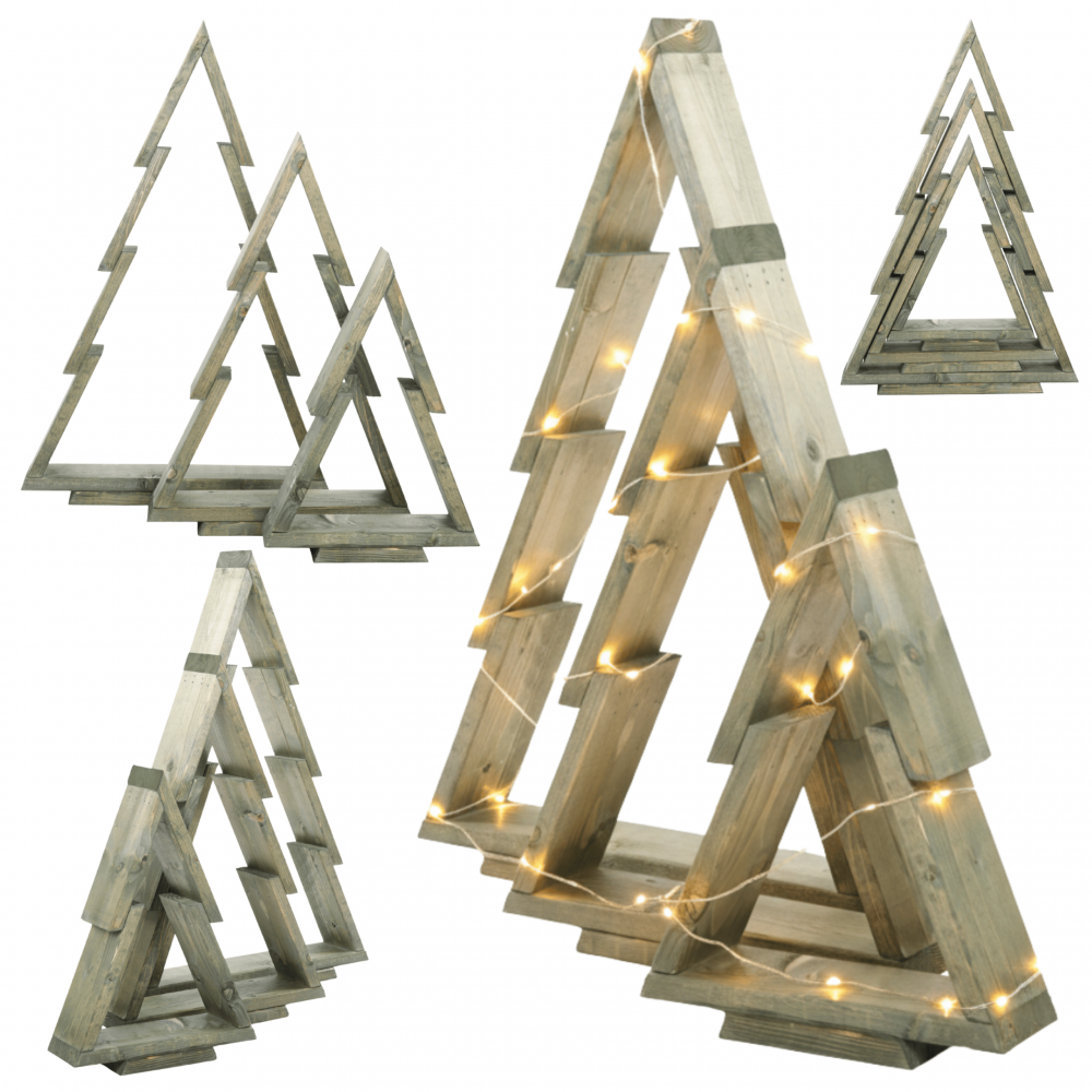 Zestaw 3 choinek CHOINKI DREWNIANE KOMPLET 43-75cm ZMONTOWANE IMPREGNAT