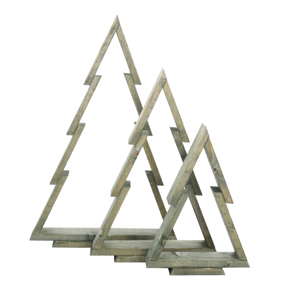 Zestaw 3 choinek CHOINKI DREWNIANE KOMPLET 43-75cm ZMONTOWANE IMPREGNAT