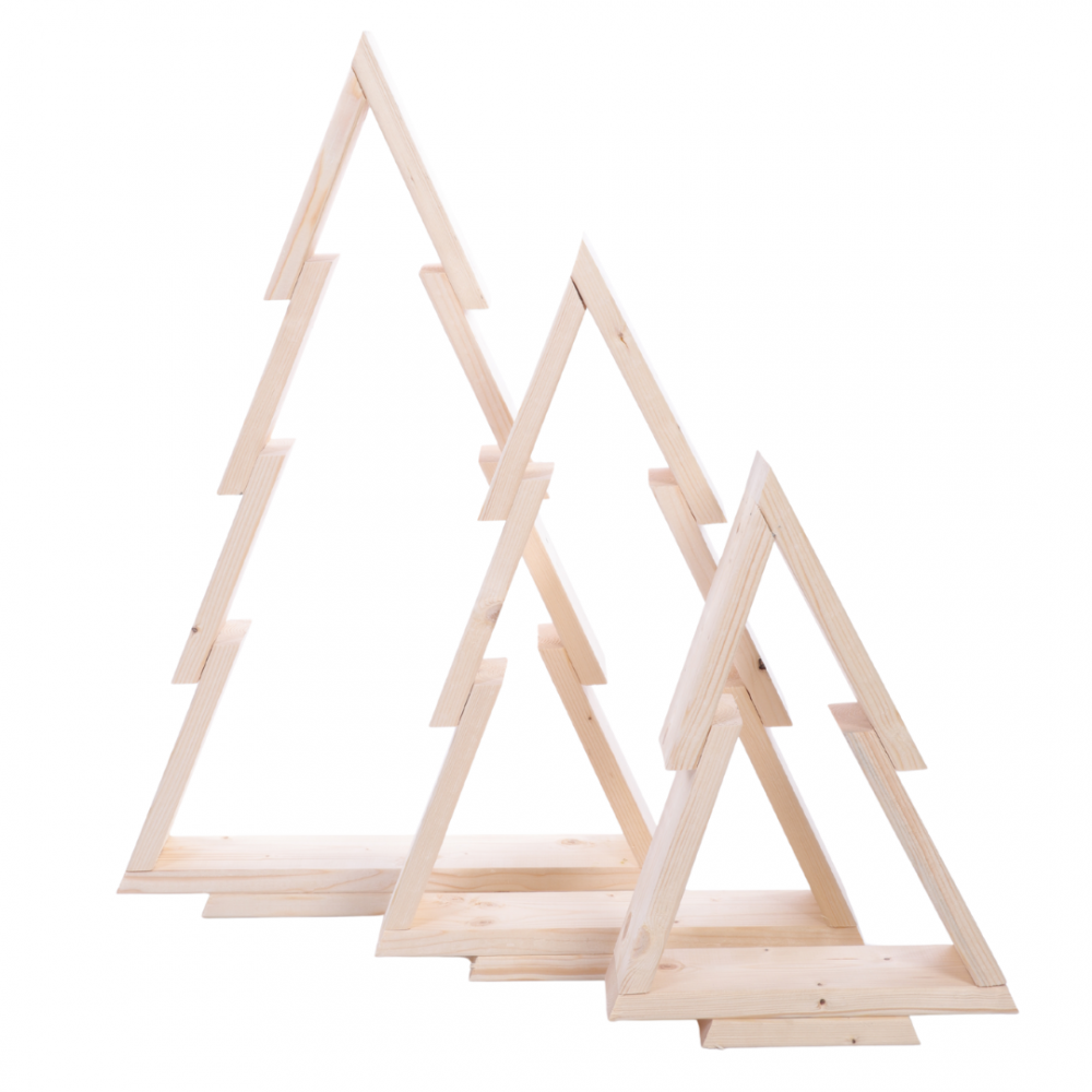 Zestaw 3 choinek CHOINKI DREWNIANE KOMPLET 43-75cm ZMONTOWANE EKO IMPREGNAT