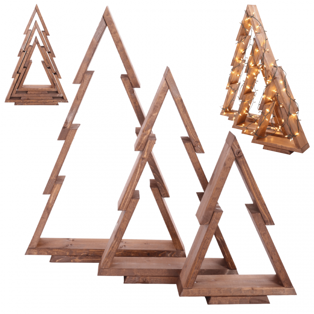 Zestaw 3 choinek CHOINKI DREWNIANE KOMPLET 43-75cm ZMONTOWANE IMPREGNAT