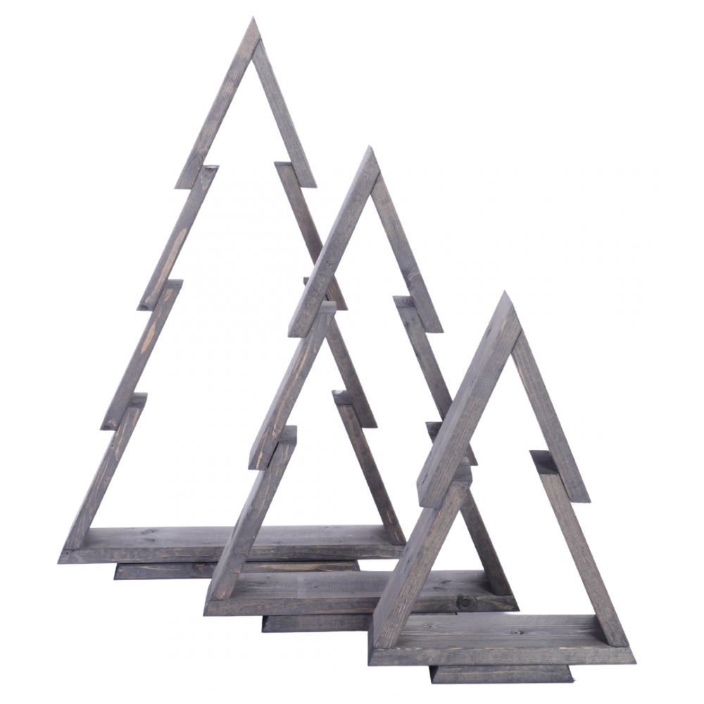 Zestaw 3 choinek CHOINKI DREWNIANE KOMPLET 43-75cm ZMONTOWANE IMPREGNAT