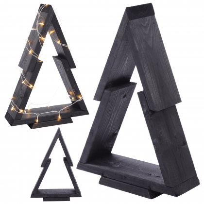 Choinka drewniana stojąca 43x30cm ZMONTOWANA IMPREGNOWANA czarna eko ozdoba