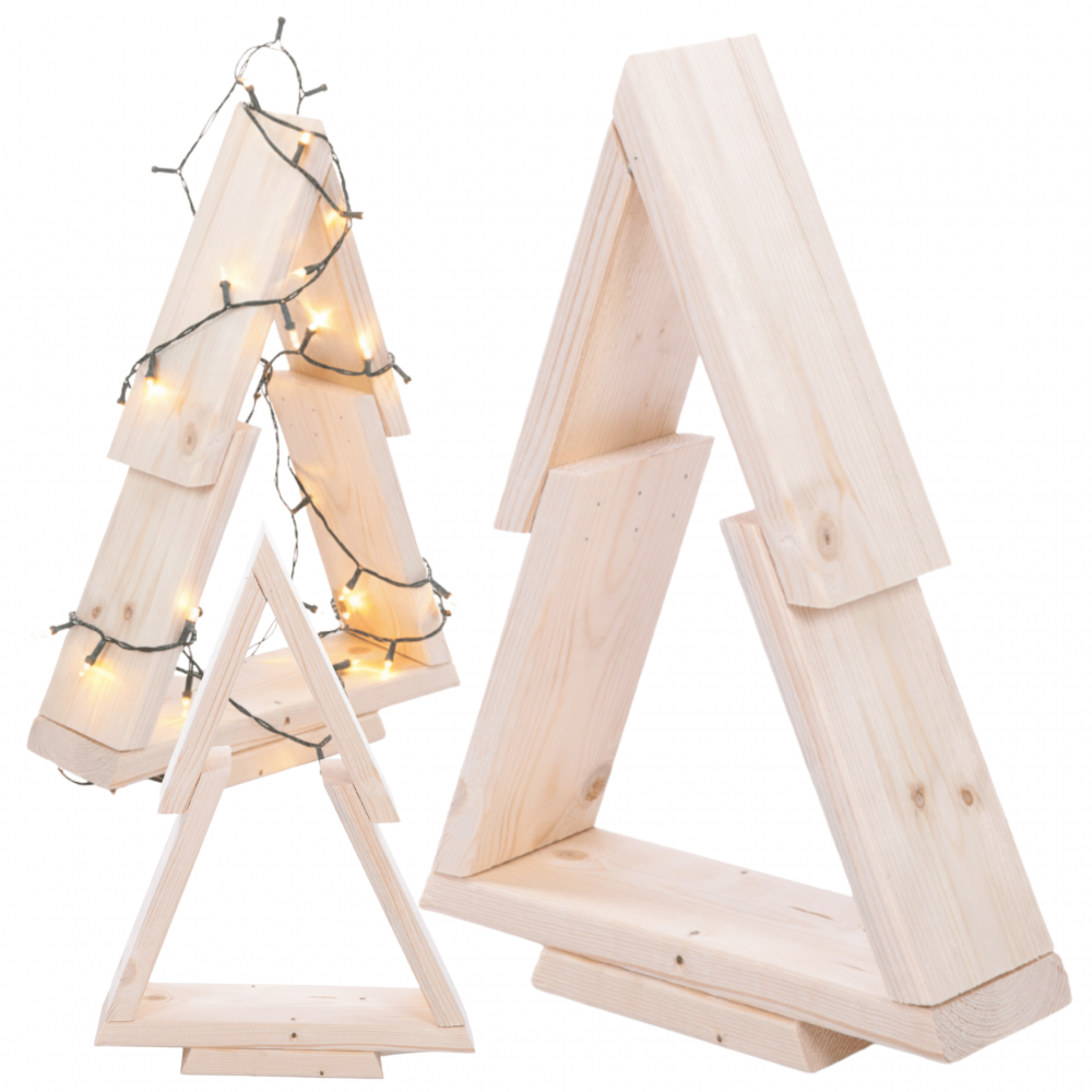 Choinka drewniana stojąca 43x30cm ZMONTOWANA IMPREGNOWANA bezbarwna eko ozdoba