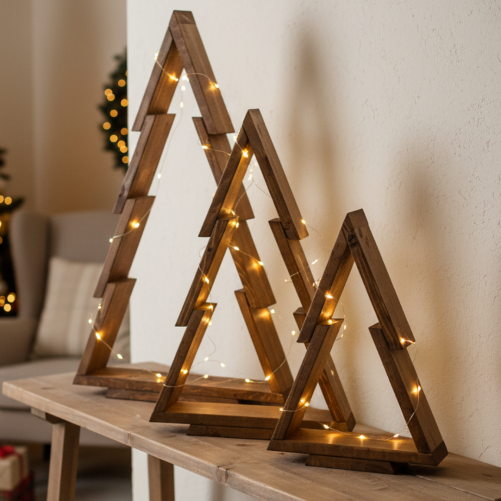 Choinka drewniana stojąca 43x30cm ZMONTOWANA IMPREGNOWANA brazowa eko ozdoba