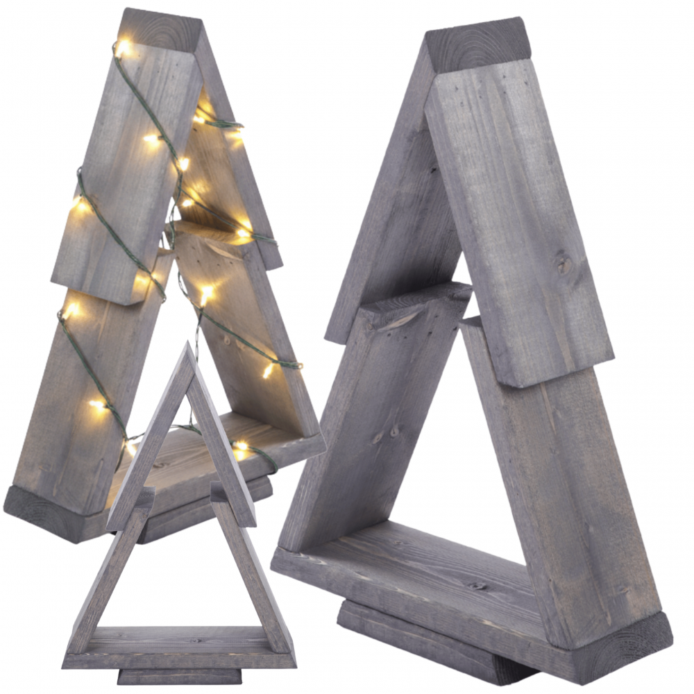 Choinka drewniana stojąca 43x30cm ZMONTOWANA IMPREGNOWANA szara eko ozdoba