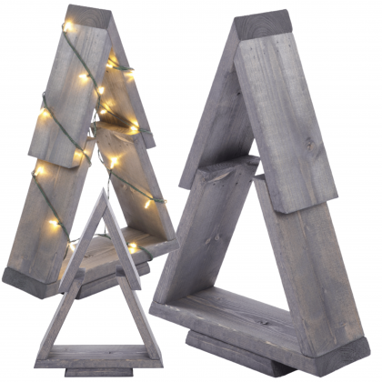 Choinka drewniana stojąca 43x30cm ZMONTOWANA IMPREGNOWANA szara eko ozdoba