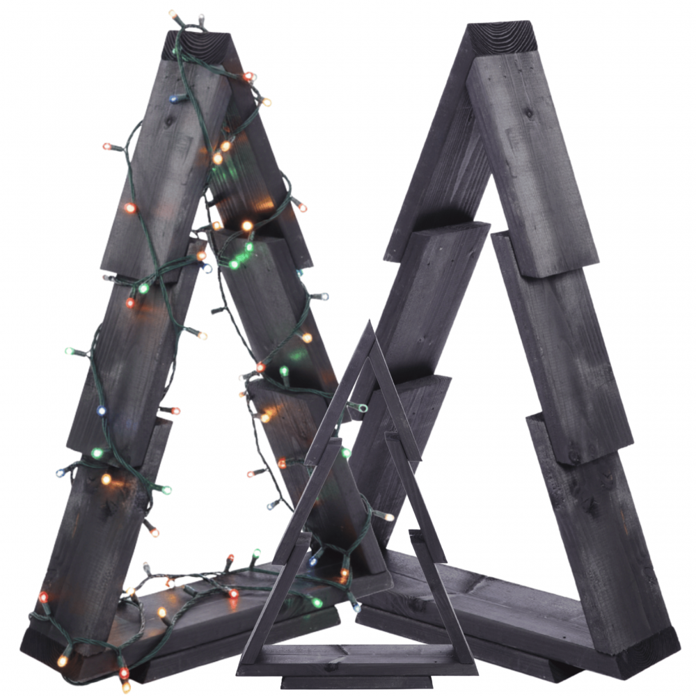 Choinka drewniana stojąca 59,5x39cm ZMONTOWANA IMPREGNOWANA czarna eko ozdoba