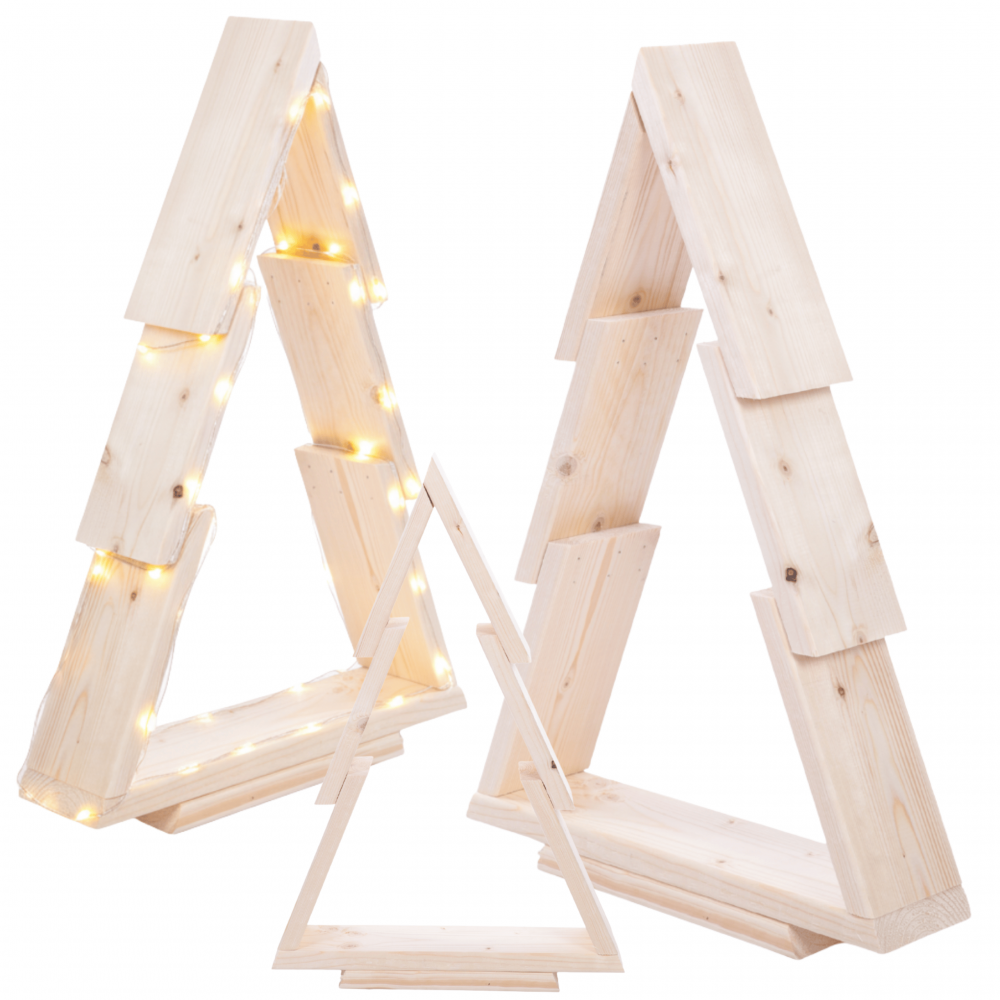 Choinka drewniana stojąca 59,5x39cm ZMONTOWANA IMPREGNOWANA bezbarwna eko ozdoba