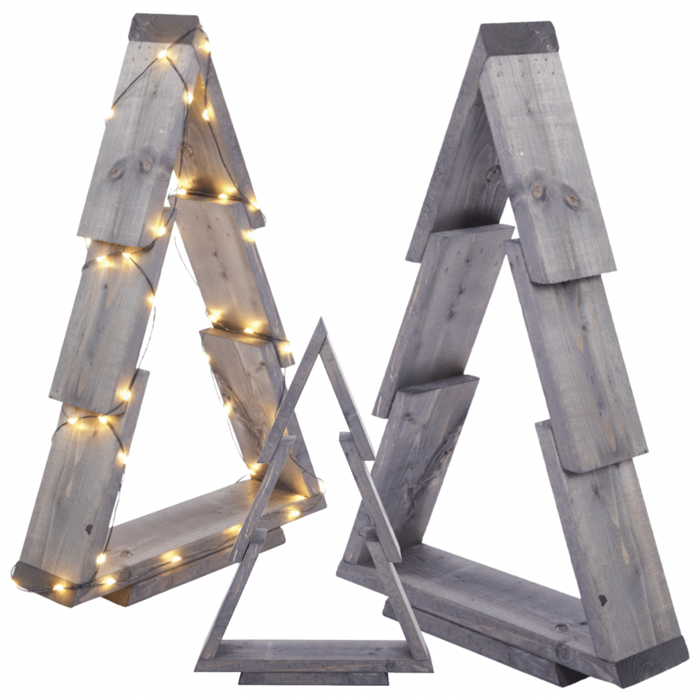 Choinka drewniana stojąca 59,5x39cm ZMONTOWANA IMPREGNOWANA szara eko ozdoba