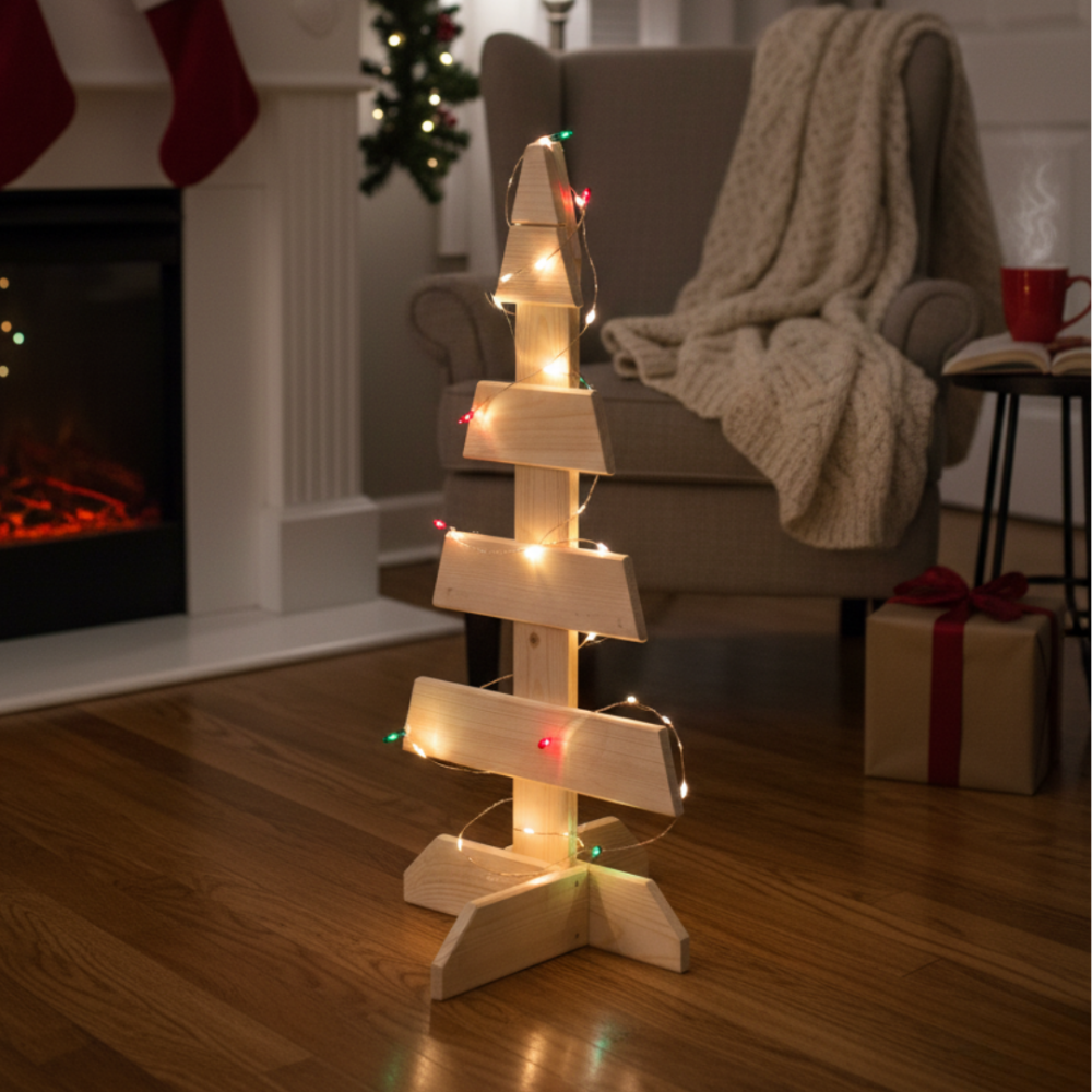 Choinka drewniana stojąca 65x30cm NATURALNA eko ozdoba świąteczna