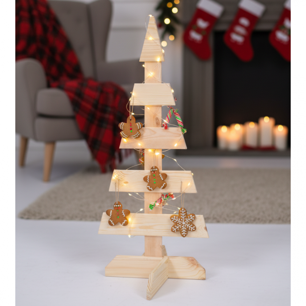 Choinka drewniana stojąca 80x37cm NATURALNA eko ozdoba świąteczna