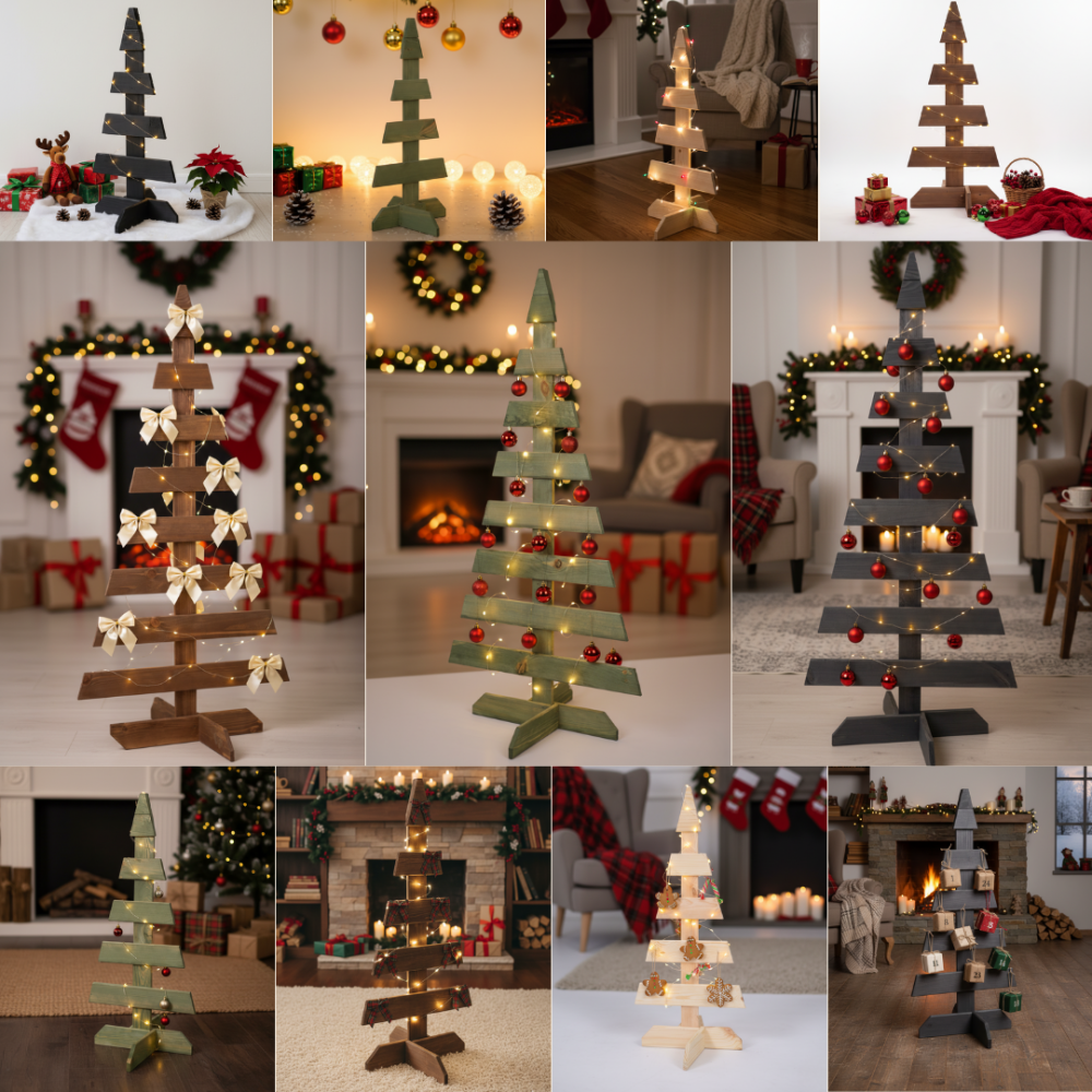 Choinka drewniana stojąca 118x57,4cm IMPREGNAT eko ozdoba świąteczna