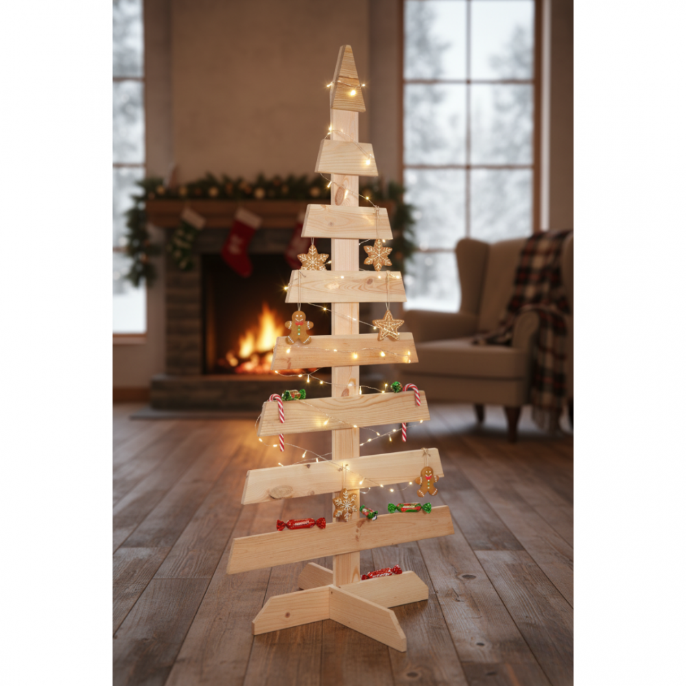 Choinka drewniana stojąca 118x57,4cm IMPREGNAT eko ozdoba świąteczna