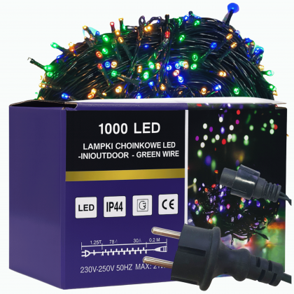 Lampki choinkowe 1000 LED flash multikolor zewnętrzne wewnętrzne