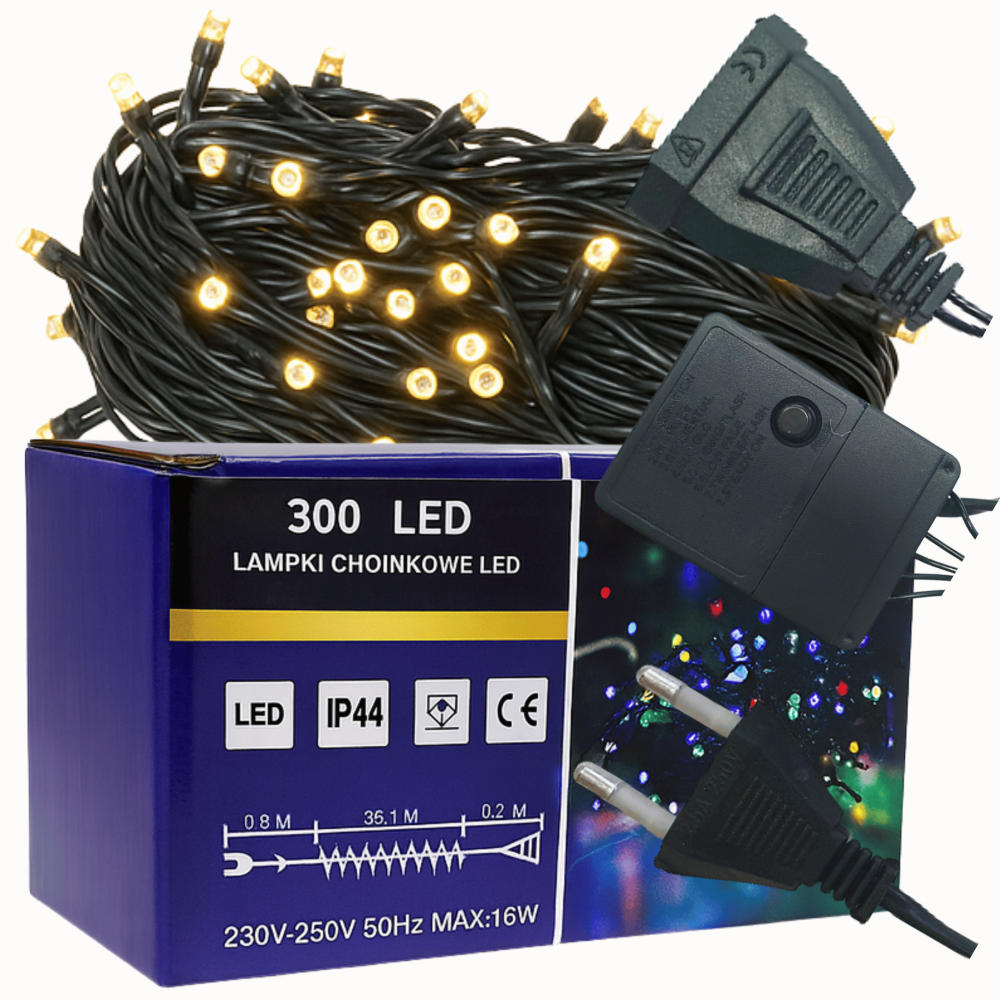 Lampki choinkowe 300 LED biały ciepły zewnętrzne wewnętrzne