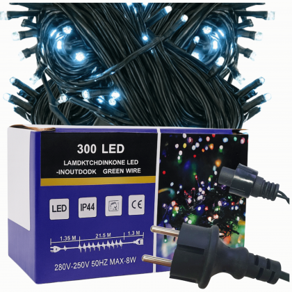Lampki choinkowe 300 LED flash biały zimny zewnętrzne wewnętrzne
