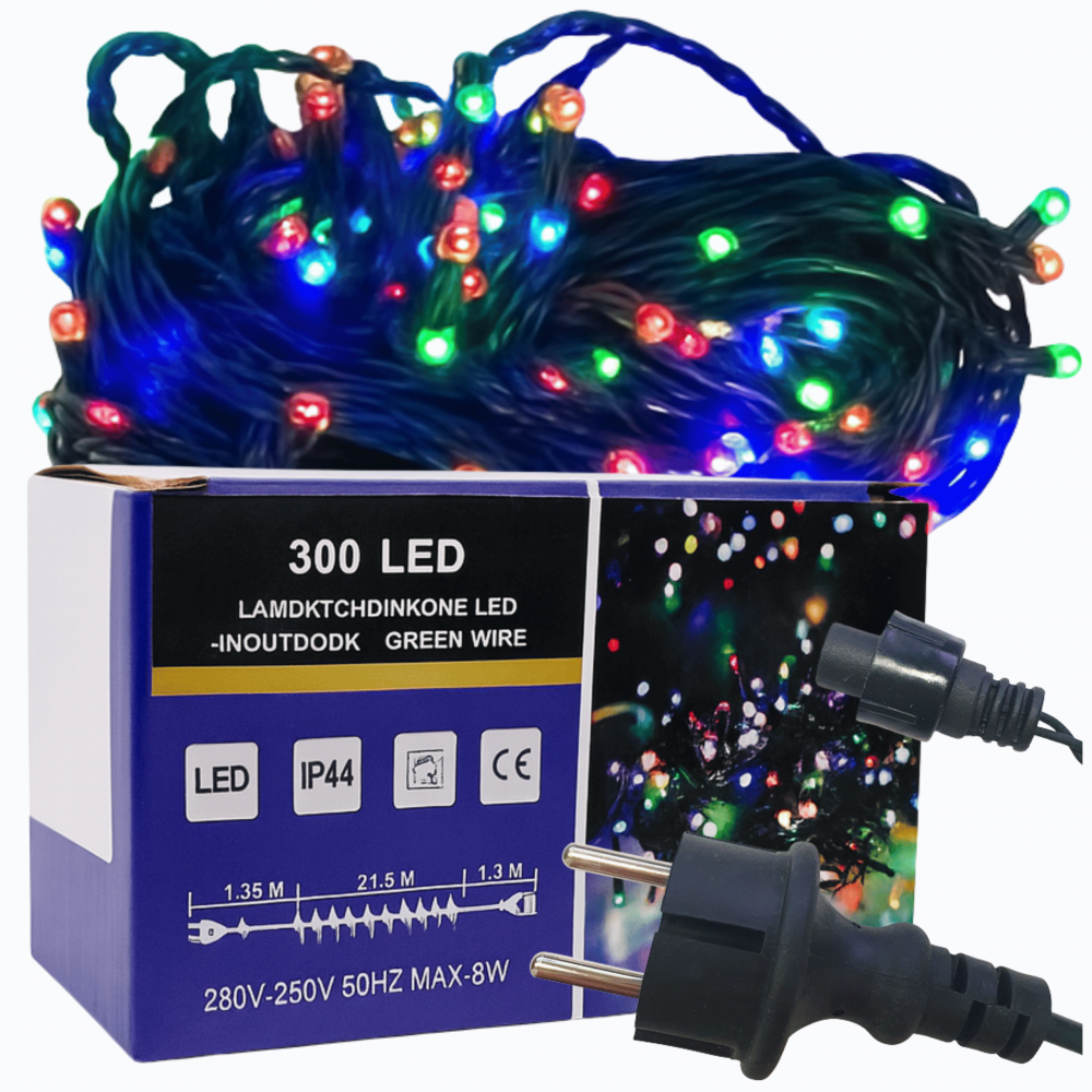Lampki choinkowe 300 LED flash multikolor zewnętrzne wewnętrzne