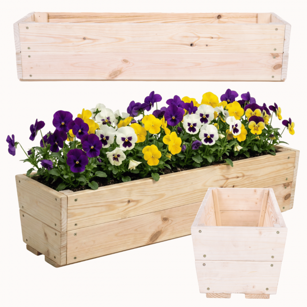 Donica balkonowa drewniana korytko na kwiaty doniczka impregnat 19x80x30